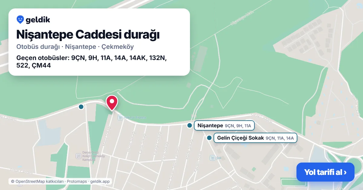 Nişantepe Caddesi otobüs durağı haritada: konumu ve yakındaki duraklar