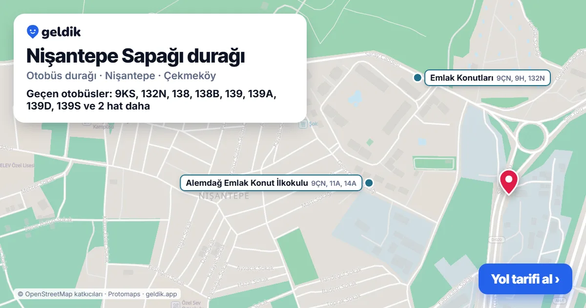 Nişantepe Sapağı otobüs durağı haritada: konumu ve yakındaki duraklar
