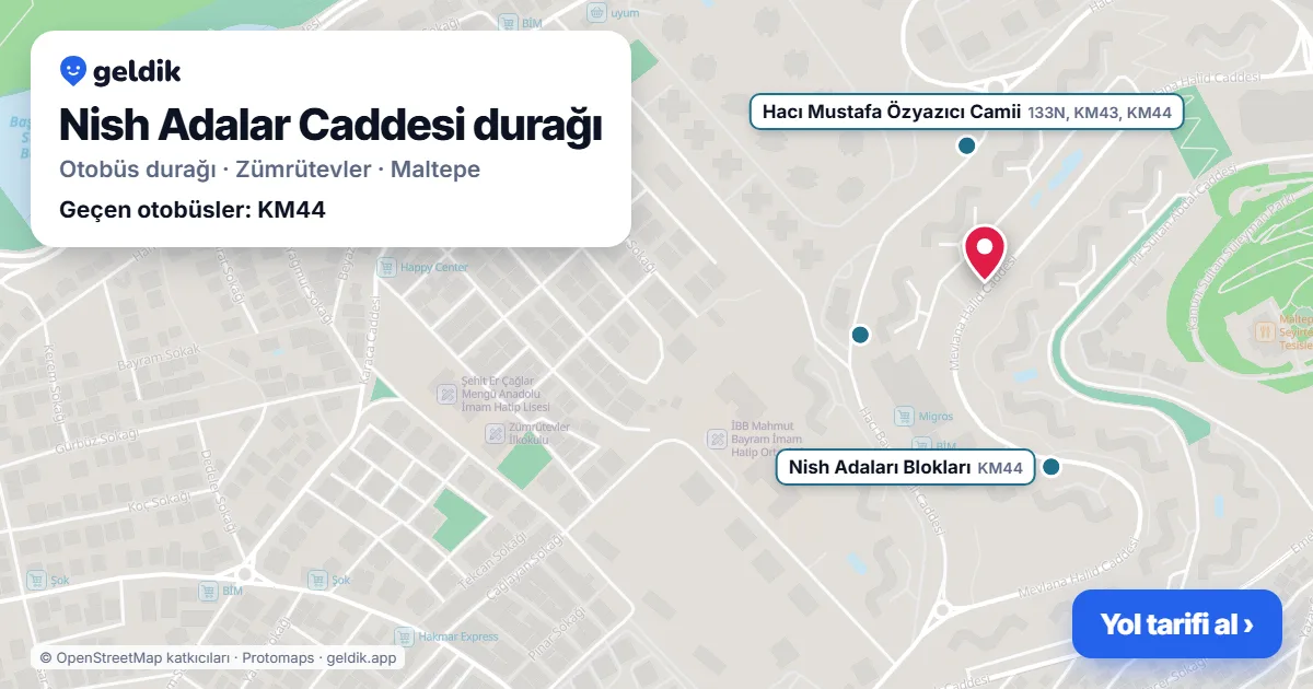 Nish Adalar Caddesi otobüs durağı haritada: konumu ve yakındaki duraklar