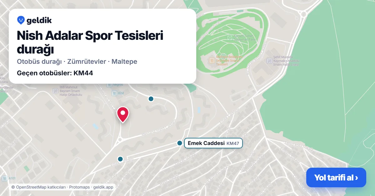 Nish Adalar Spor Tesisleri otobüs durağı haritada: konumu ve yakındaki duraklar