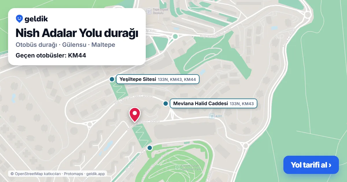 Nish Adalar Yolu otobüs durağı haritada: konumu ve yakındaki duraklar