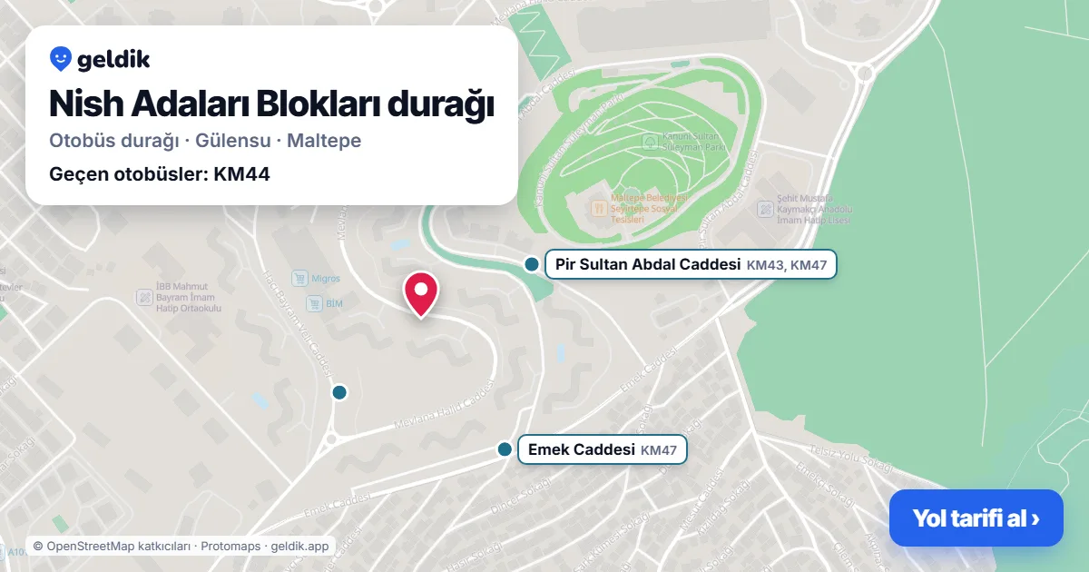 Nish Adaları Blokları otobüs durağı haritada: konumu ve yakındaki duraklar