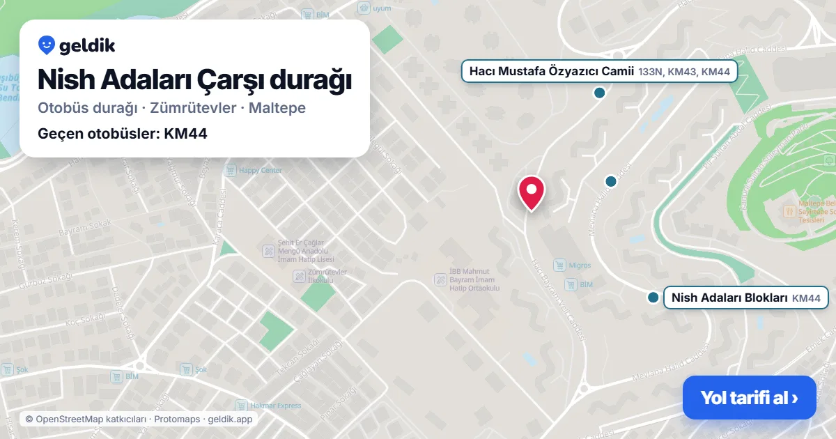 Nish Adaları Çarşı otobüs durağı haritada: konumu ve yakındaki duraklar