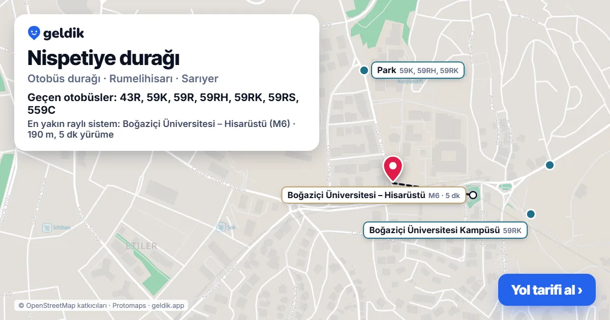 Nispetiye otobüs durağı haritada: konumu ve yakındaki duraklar