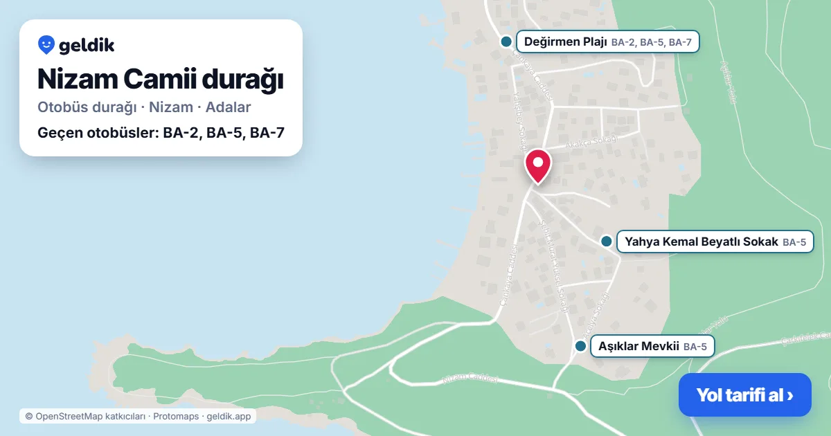 Nizam Camii otobüs durağı haritada: konumu ve yakındaki duraklar