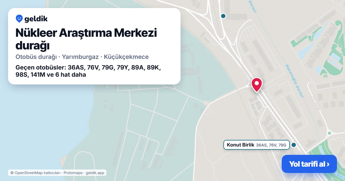 Nükleer Araştırma Merkezi otobüs durağı haritada: konumu ve yakındaki duraklar