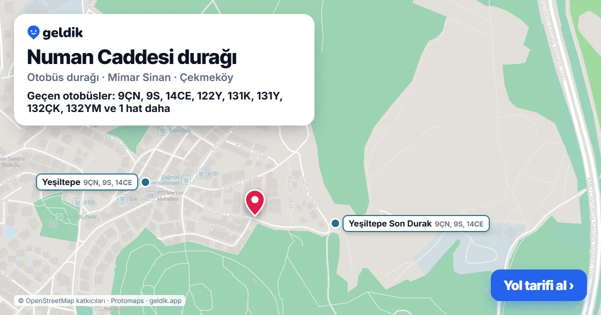 Numan Caddesi otobüs durağı haritada: konumu ve yakındaki duraklar