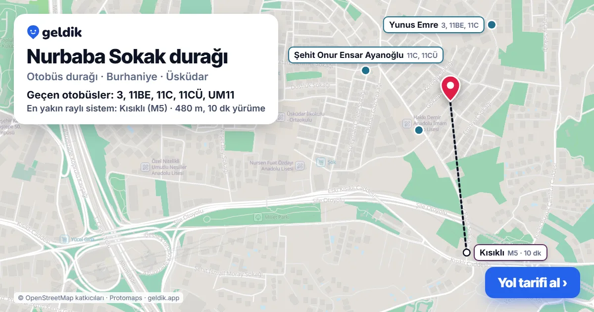 Nurbaba Sokak otobüs durağı haritada: konumu ve yakındaki duraklar