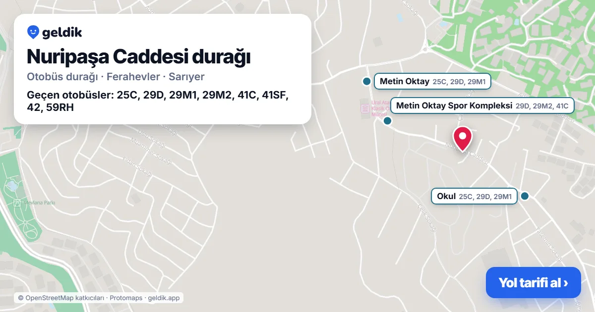 Nuripaşa Caddesi otobüs durağı haritada: konumu ve yakındaki duraklar