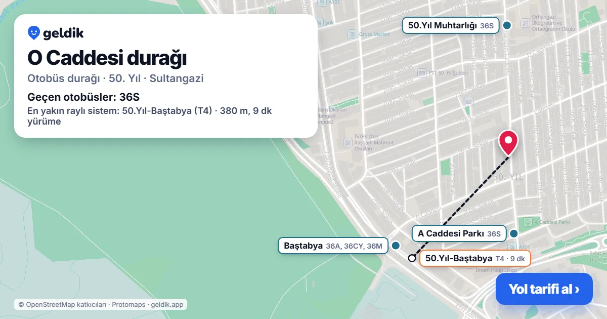 O Caddesi otobüs durağı haritada: konumu ve yakındaki duraklar