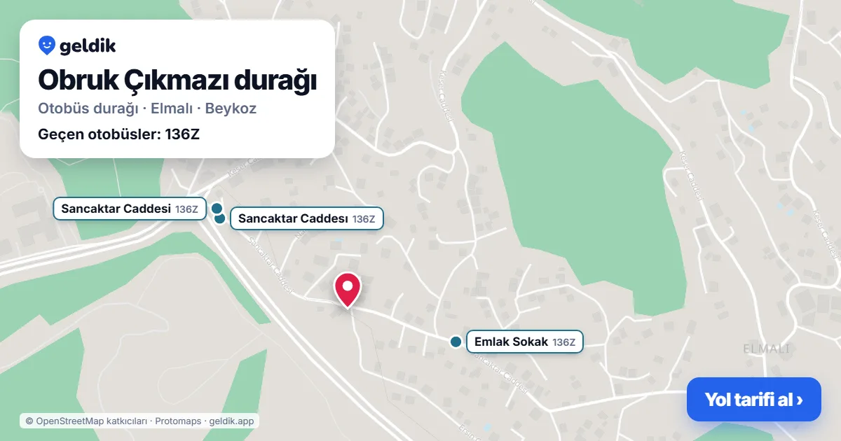 Obruk Çıkmazı otobüs durağı haritada: konumu ve yakındaki duraklar