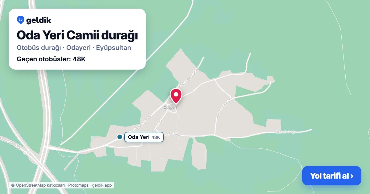Oda Yeri Camii otobüs durağı haritada: konumu ve yakındaki duraklar