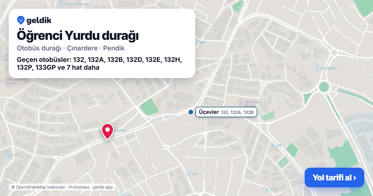Öğrenci Yurdu otobüs durağı haritada: konumu ve yakındaki duraklar