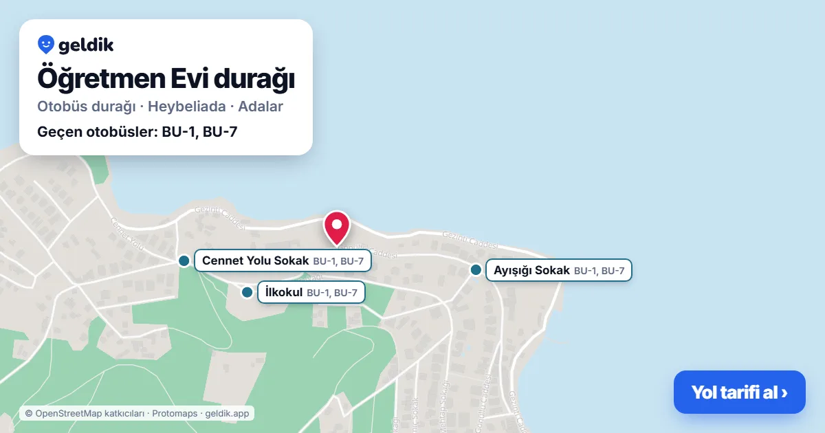 Öğretmen Evi otobüs durağı haritada: konumu ve yakındaki duraklar