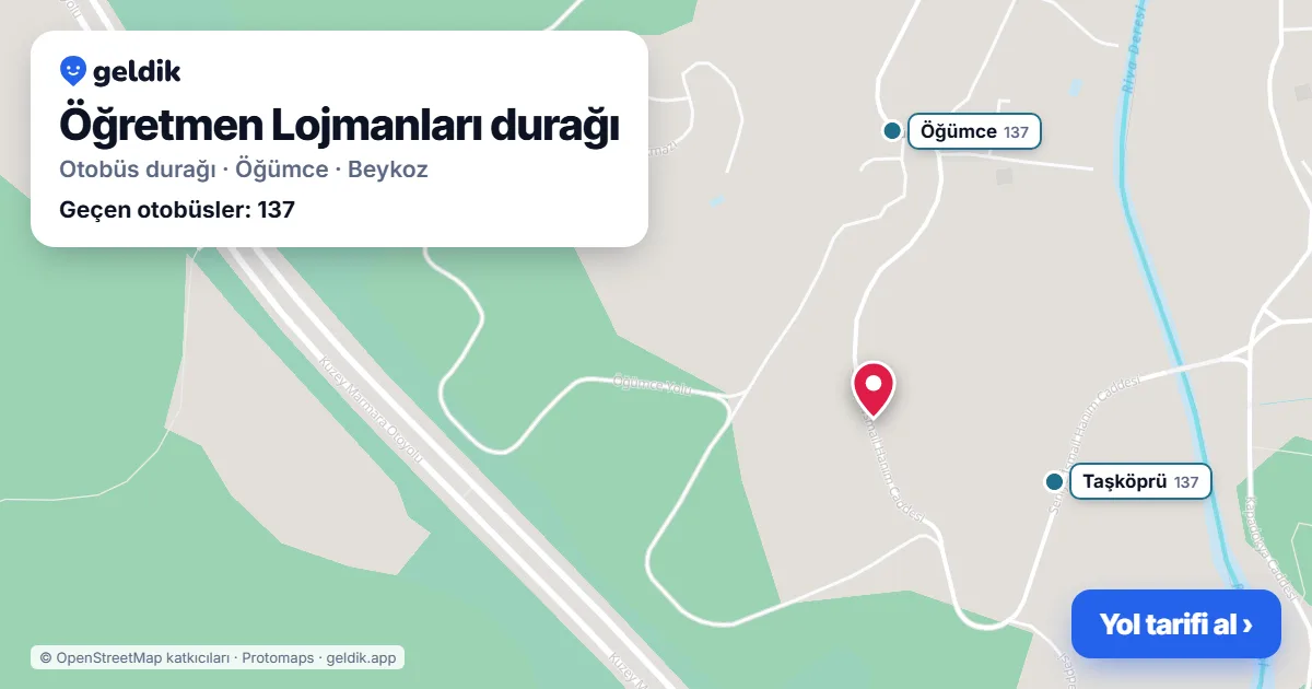 Öğretmen Lojmanları otobüs durağı haritada: konumu ve yakındaki duraklar