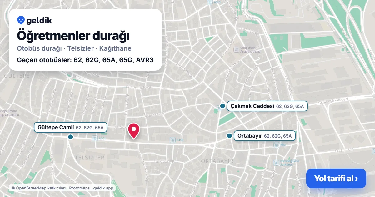 Öğretmenler otobüs durağı haritada: konumu ve yakındaki duraklar