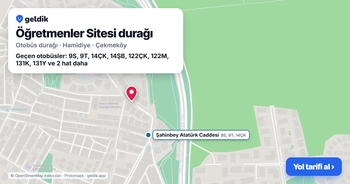 Öğretmenler Sitesi otobüs durağı haritada: konumu ve yakındaki duraklar