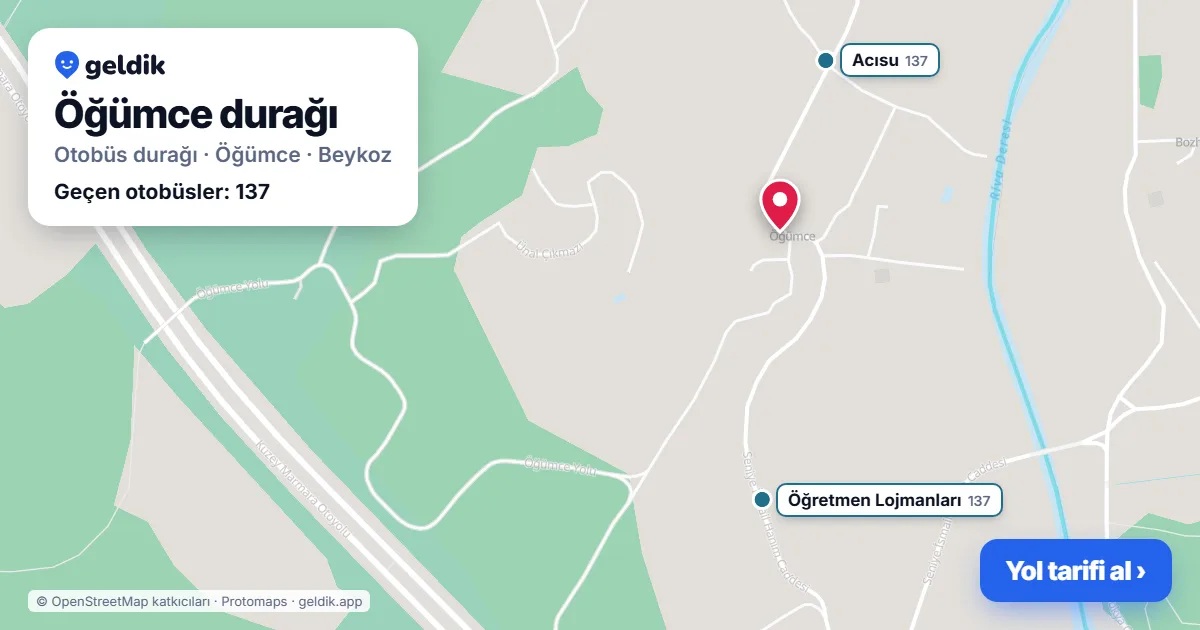 Öğümce otobüs durağı haritada: konumu ve yakındaki duraklar