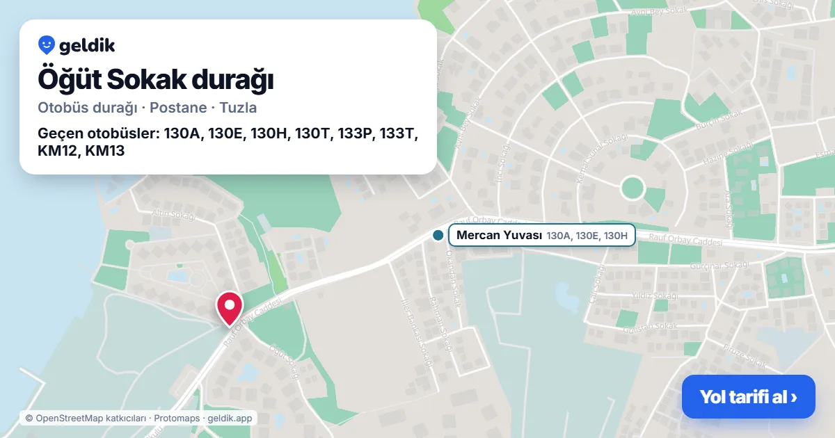 Öğüt Sokak otobüs durağı haritada: konumu ve yakındaki duraklar