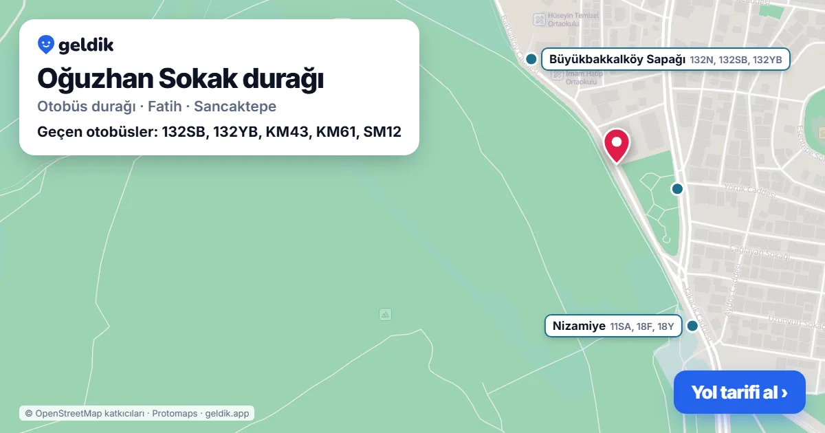 Oğuzhan Sokak otobüs durağı haritada: konumu ve yakındaki duraklar