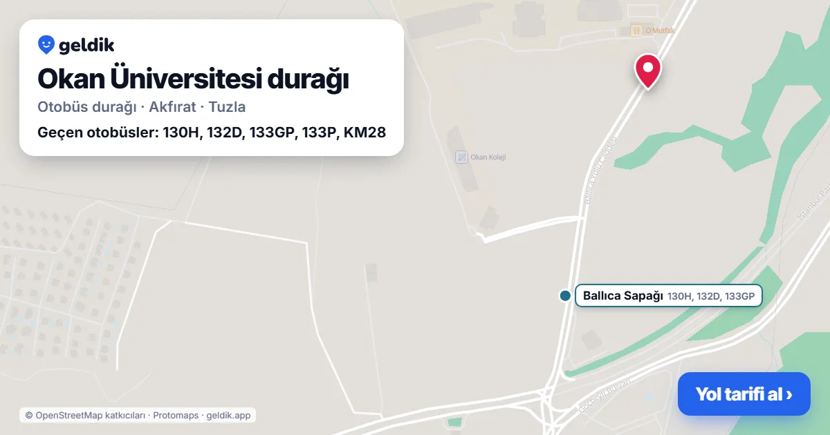 Okan Üniversitesi otobüs durağı haritada: konumu ve yakındaki duraklar