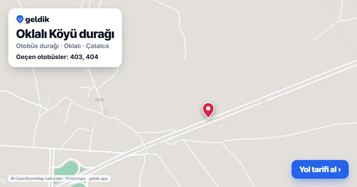 Oklalı Köyü otobüs durağı haritada: konumu ve yakındaki duraklar