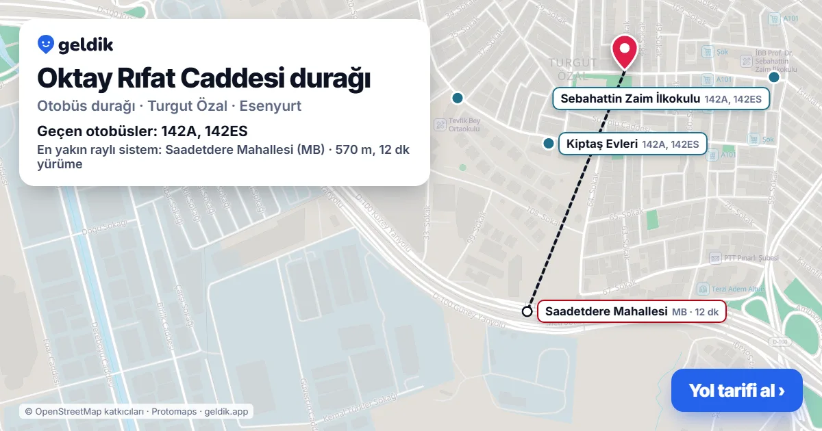 Oktay Rıfat Caddesi otobüs durağı haritada: konumu ve yakındaki duraklar