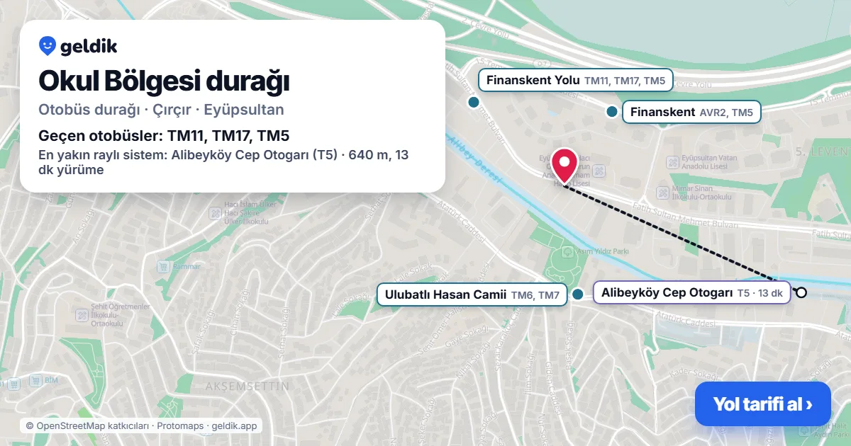 Okul Bölgesi otobüs durağı haritada: konumu ve yakındaki duraklar