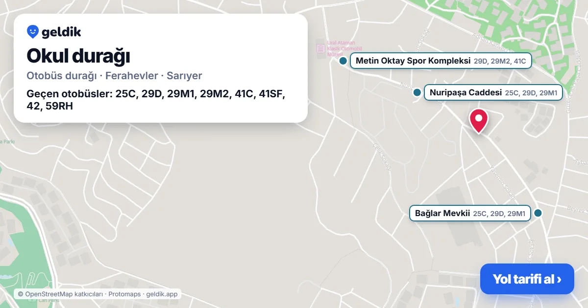 Okul otobüs durağı haritada: konumu ve yakındaki duraklar