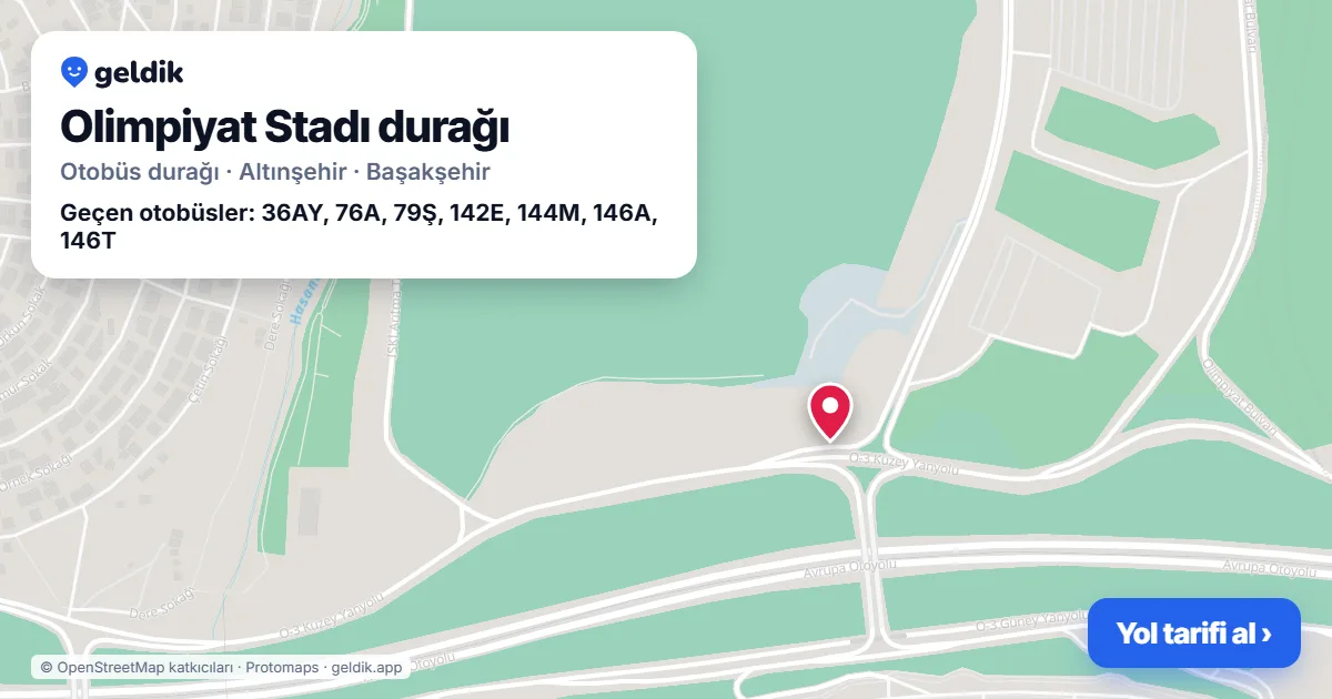 Olimpiyat Stadı otobüs durağı haritada: konumu ve yakındaki duraklar