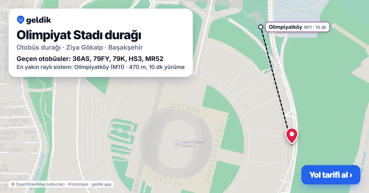 Olimpiyat Stadı otobüs durağı haritada: konumu ve yakındaki duraklar