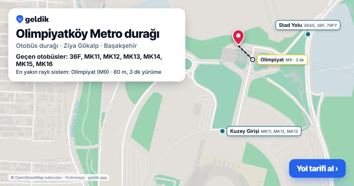 Olimpiyatköy Metro otobüs durağı haritada: konumu ve yakındaki duraklar