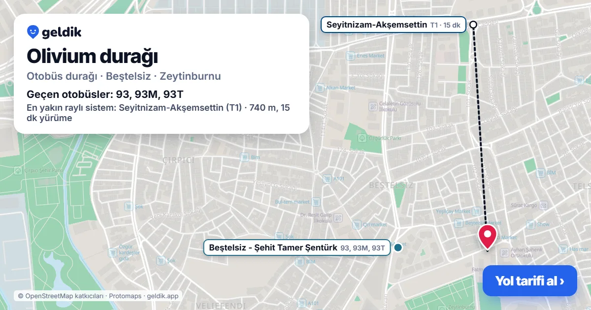 Olivium otobüs durağı haritada: konumu ve yakındaki duraklar
