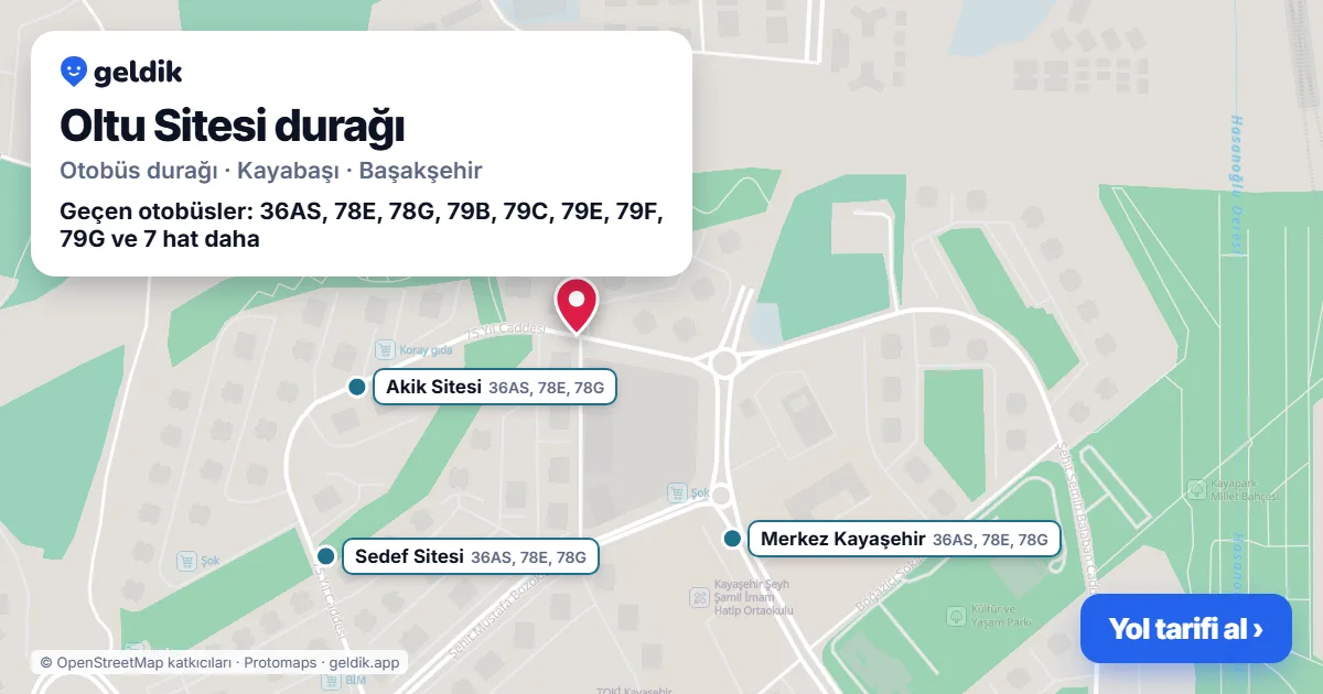 Oltu Sitesi otobüs durağı haritada: konumu ve yakındaki duraklar