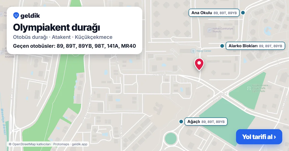 Olympiakent otobüs durağı haritada: konumu ve yakındaki duraklar