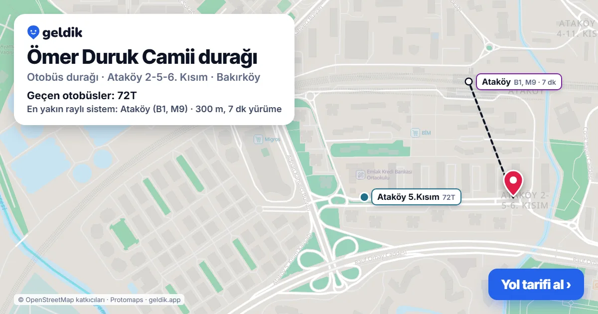 Ömer Duruk Camii otobüs durağı haritada: konumu ve yakındaki duraklar