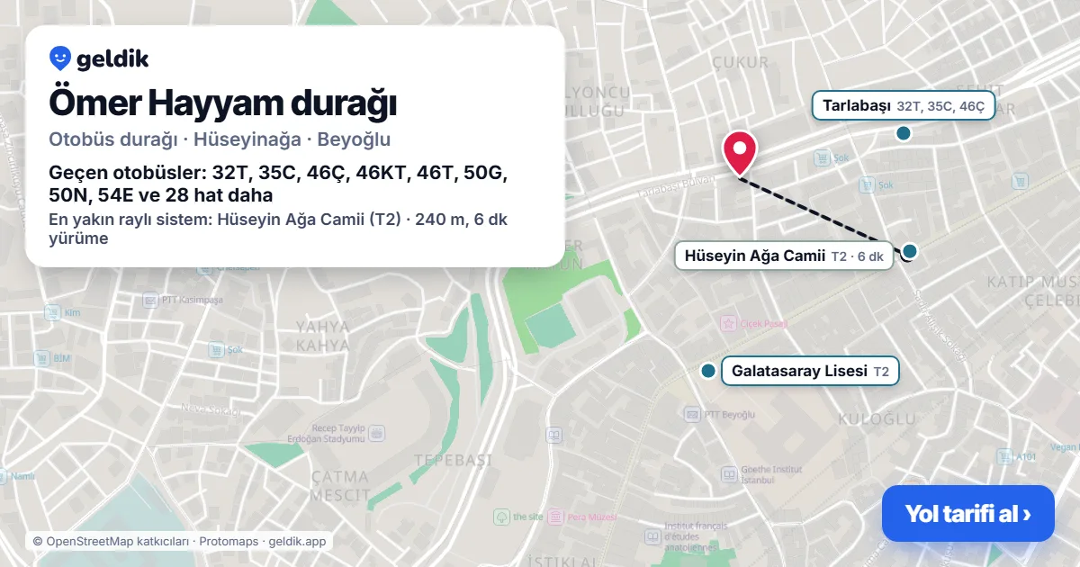 Ömer Hayyam otobüs durağı haritada: konumu ve yakındaki duraklar