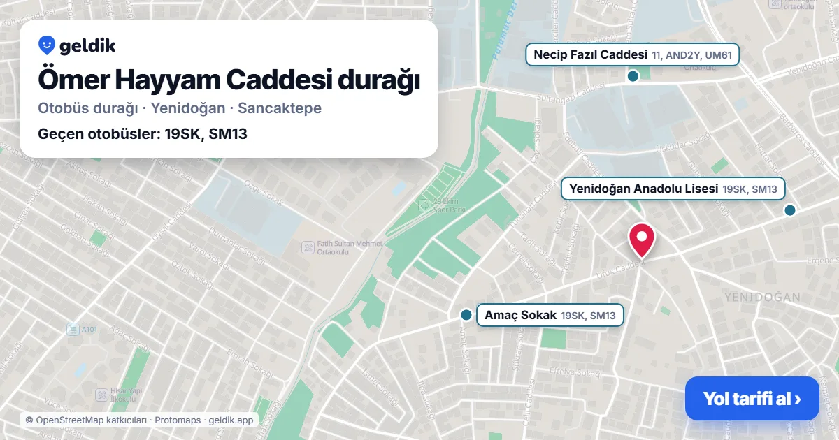 Ömer Hayyam Caddesi otobüs durağı haritada: konumu ve yakındaki duraklar