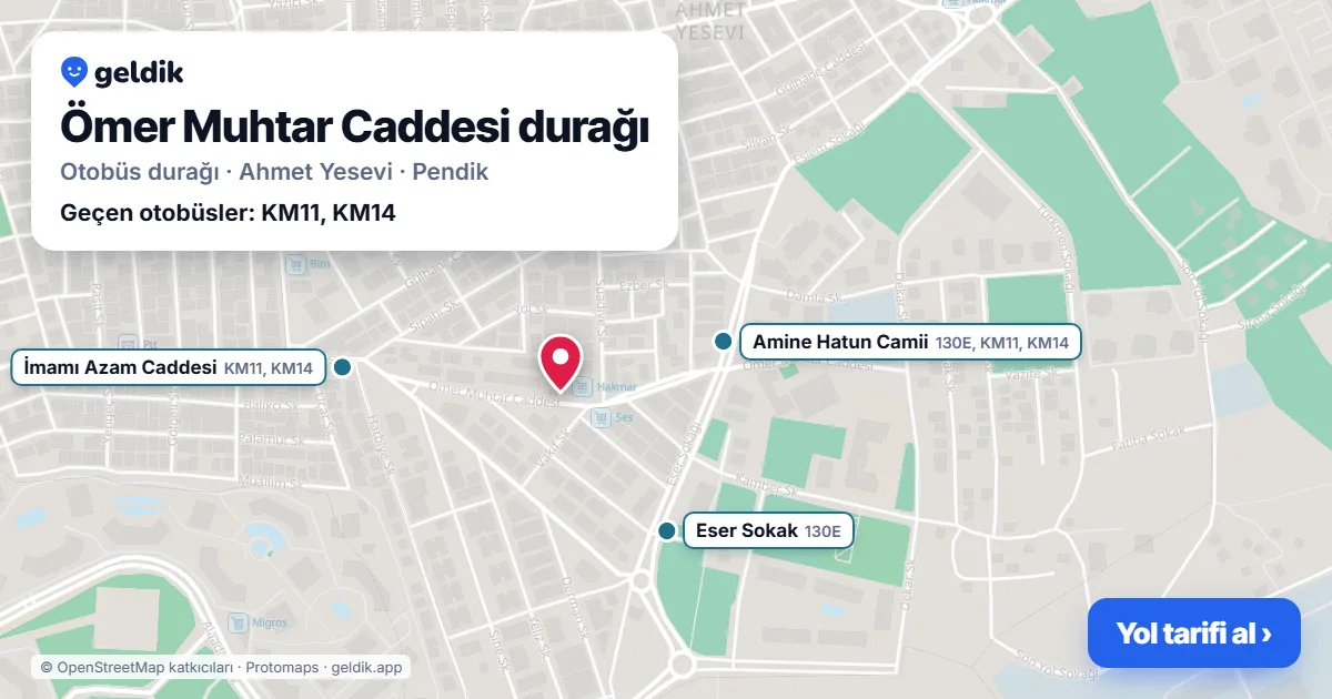 Ömer Muhtar Caddesi otobüs durağı haritada: konumu ve yakındaki duraklar