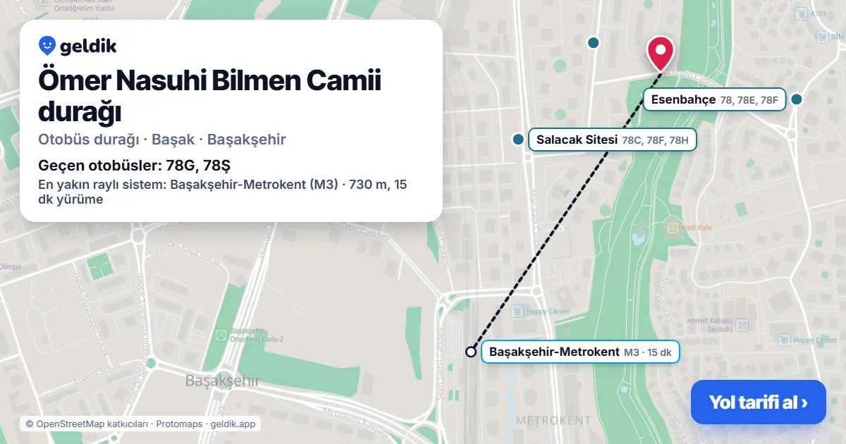 Ömer Nasuhi Bilmen Camii otobüs durağı haritada: konumu ve yakındaki duraklar