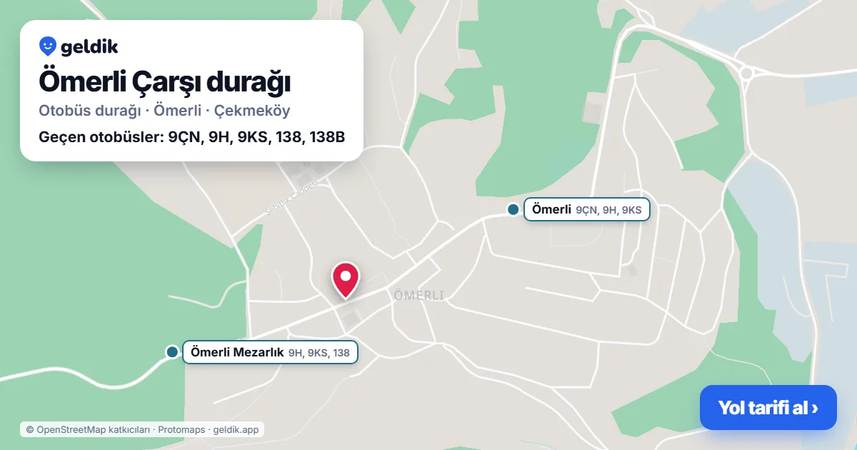 Ömerli Çarşı otobüs durağı haritada: konumu ve yakındaki duraklar