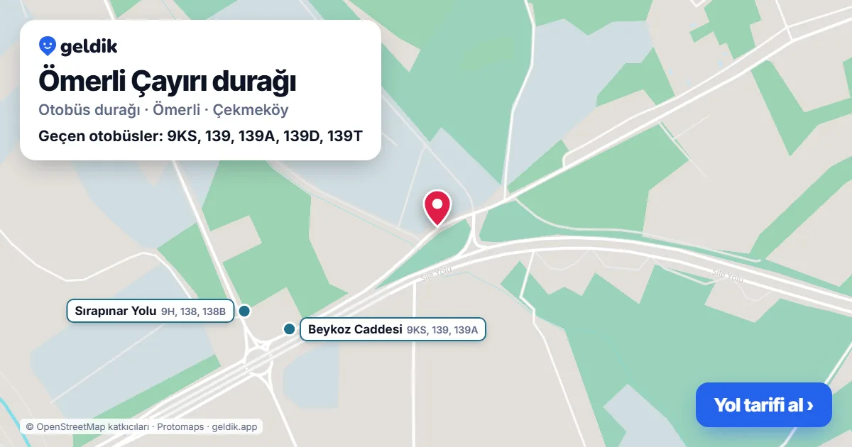 Ömerli Çayırı otobüs durağı haritada: konumu ve yakındaki duraklar