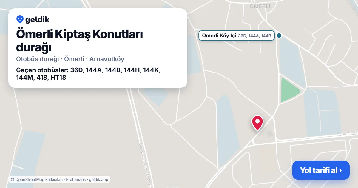 Ömerli Kiptaş Konutları otobüs durağı haritada: konumu ve yakındaki duraklar