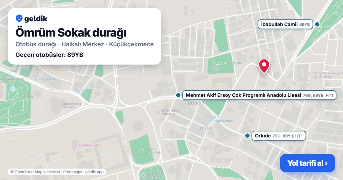 Ömrüm Sokak otobüs durağı haritada: konumu ve yakındaki duraklar