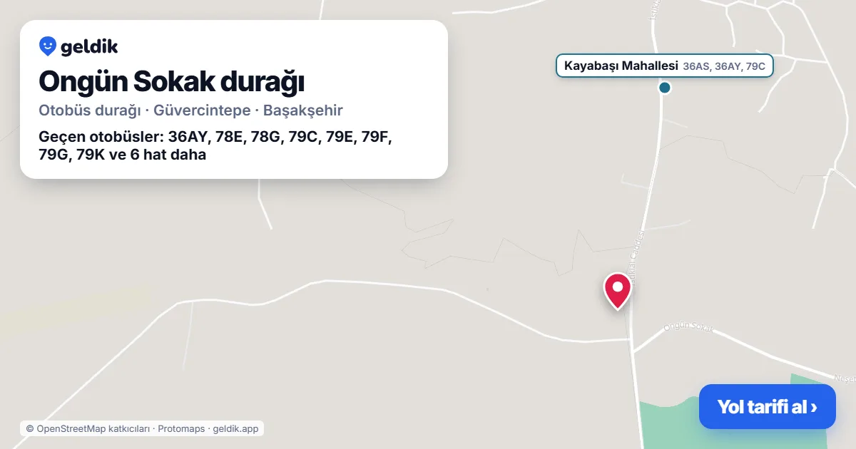 Ongün Sokak otobüs durağı haritada: konumu ve yakındaki duraklar