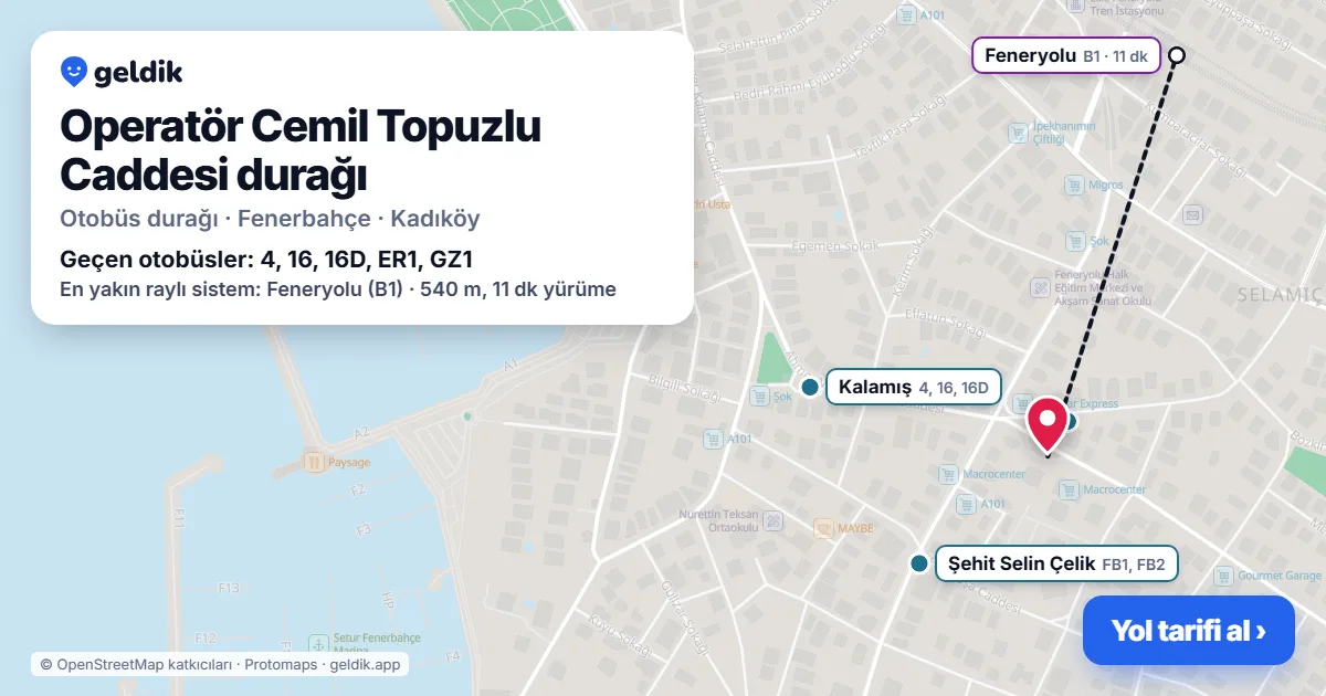 Operatör Cemil Topuzlu Caddesi otobüs durağı haritada: konumu ve yakındaki duraklar