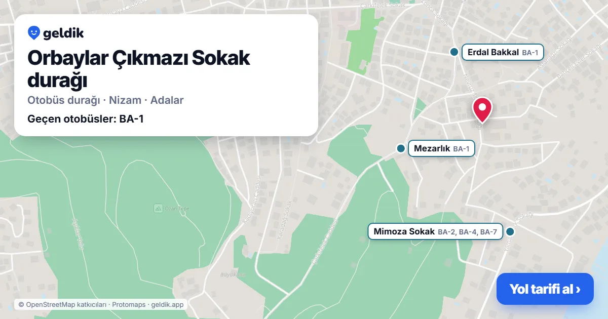 Orbaylar Çıkmazı Sokak otobüs durağı haritada: konumu ve yakındaki duraklar