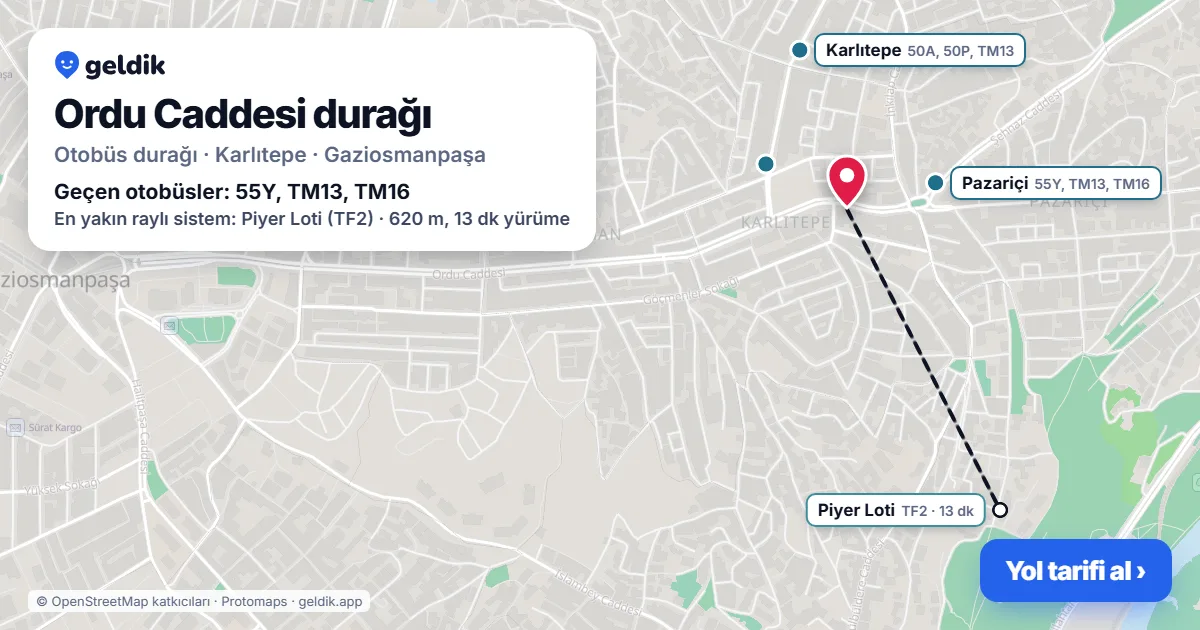 Ordu Caddesi otobüs durağı haritada: konumu ve yakındaki duraklar