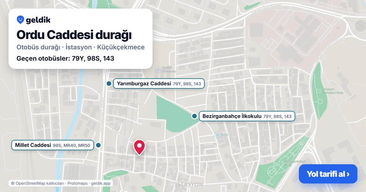 Ordu Caddesi otobüs durağı haritada: konumu ve yakındaki duraklar