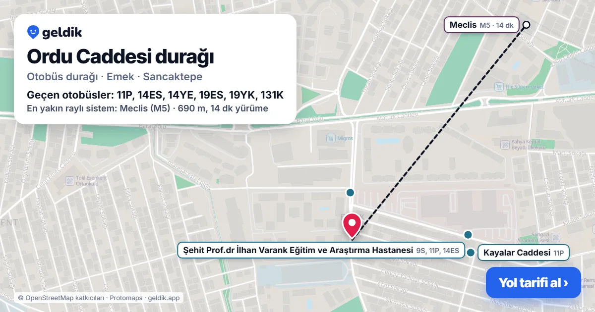 Ordu Caddesi otobüs durağı haritada: konumu ve yakındaki duraklar